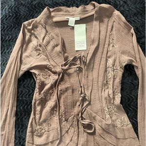 New…front tie blouse with ruffle.Front side embroidery.